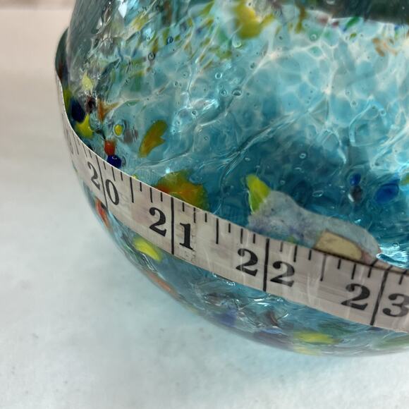 Mexican Hand Blown Glass Art Pitcher Turquoise Multi-Color Confetti 8.5" - Picture 15 of 16